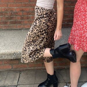 Leopard Print Silk Midi Skirt